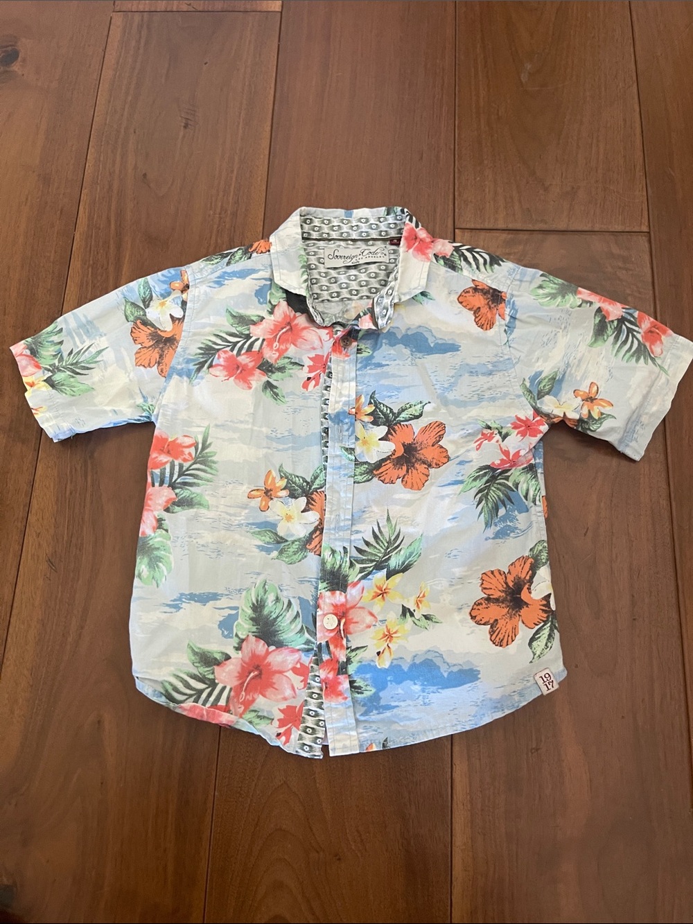 Sovereign Code Kids Light Blue Tropical Floral Button-Down Shirt